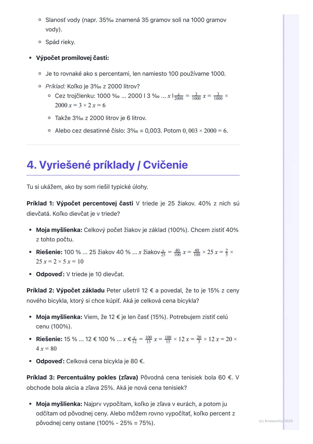 # Percentá a promile

1. Prehľad / Úvod

Dnes si zopakujeme percentá a promile. Je to dôležité, lebo percentá vidíme
všade okolo nás - v obc