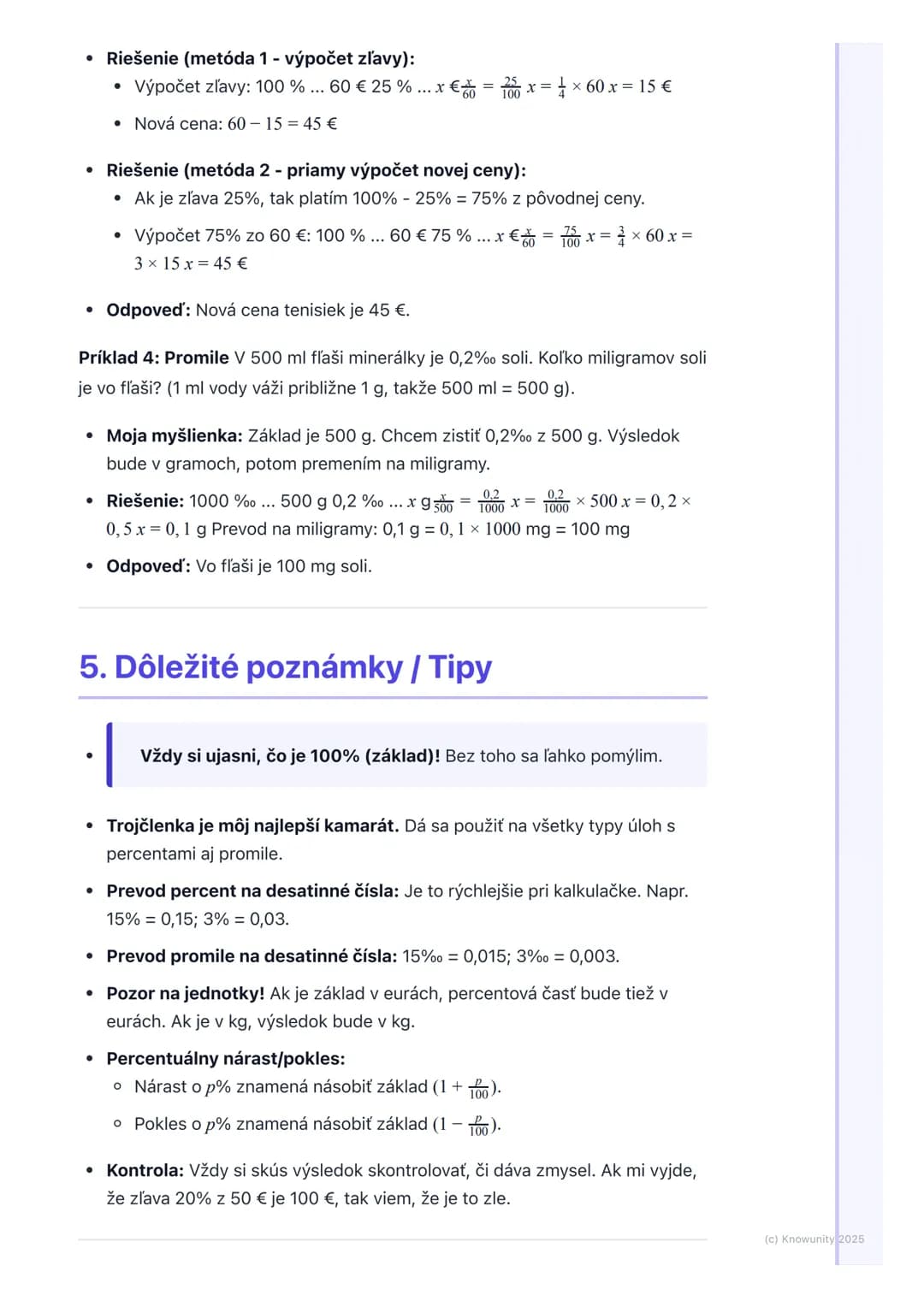 # Percentá a promile

1. Prehľad / Úvod

Dnes si zopakujeme percentá a promile. Je to dôležité, lebo percentá vidíme
všade okolo nás - v obc