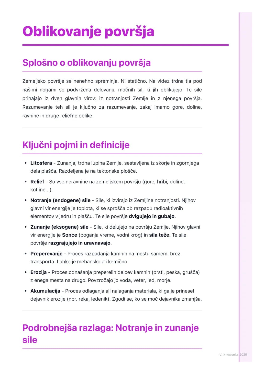 # Oblikovanje površja

Splošno o oblikovanju površja

Zemeljsko površje se nenehno spreminja. Ni statično. Na videz trdna tla pod
našimi nog