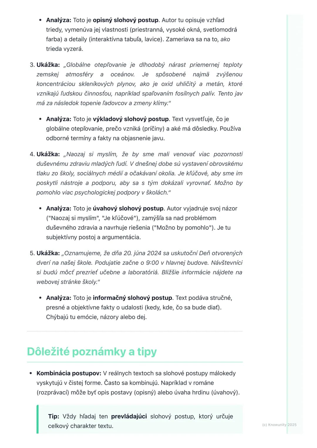 # Slohové postupy

Úvod / Prehľad

Dnes si preberieme slohové postupy, čo je podľa mňa dosť dôležitá téma, lebo
nám pomáha pochopiť, ako sú 