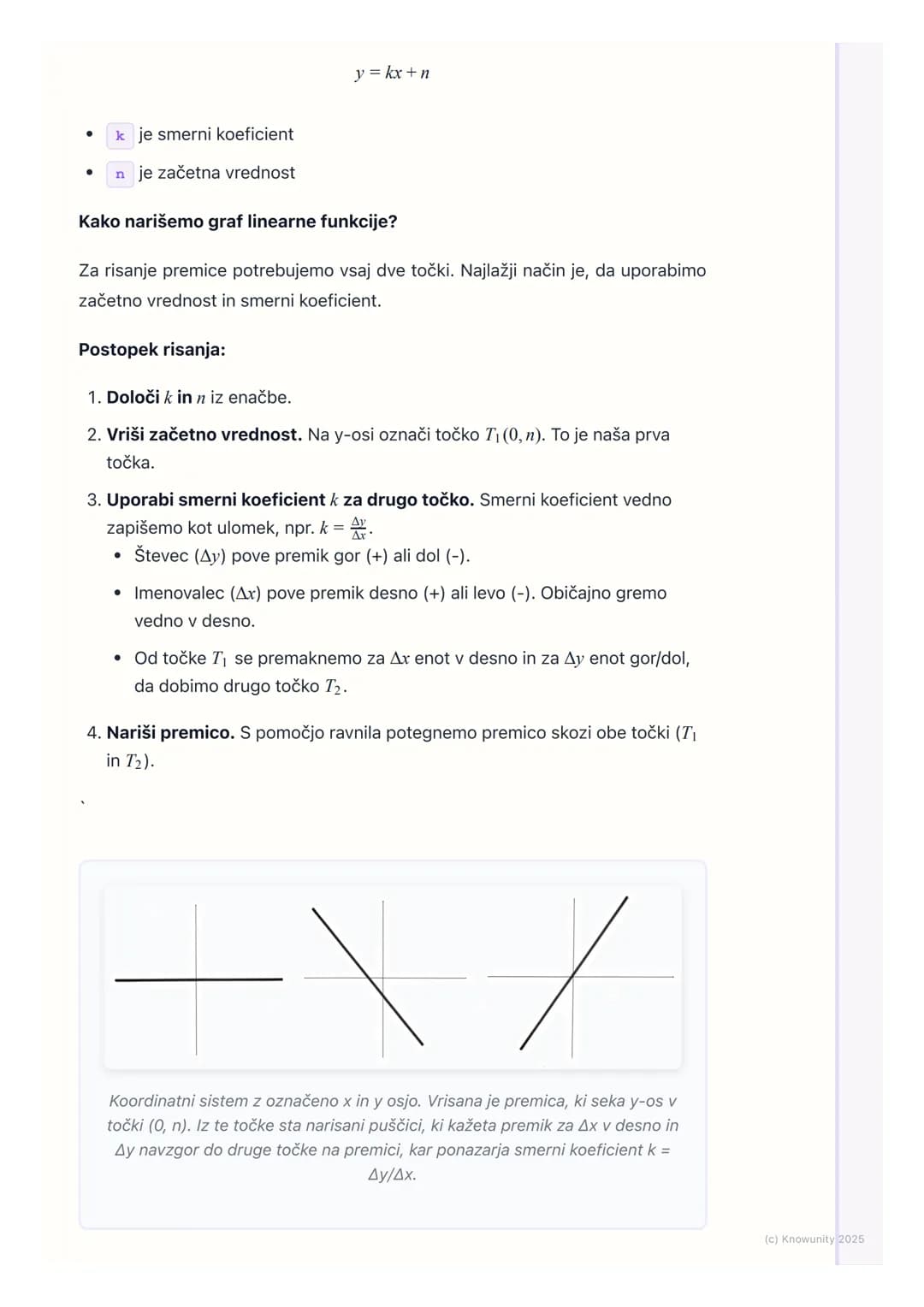 # Linearna funkcija

Kaj je linearna funkcija?

Linearna funkcija je matematična povezava med dvema količinama, ki se
spreminjata enakomerno