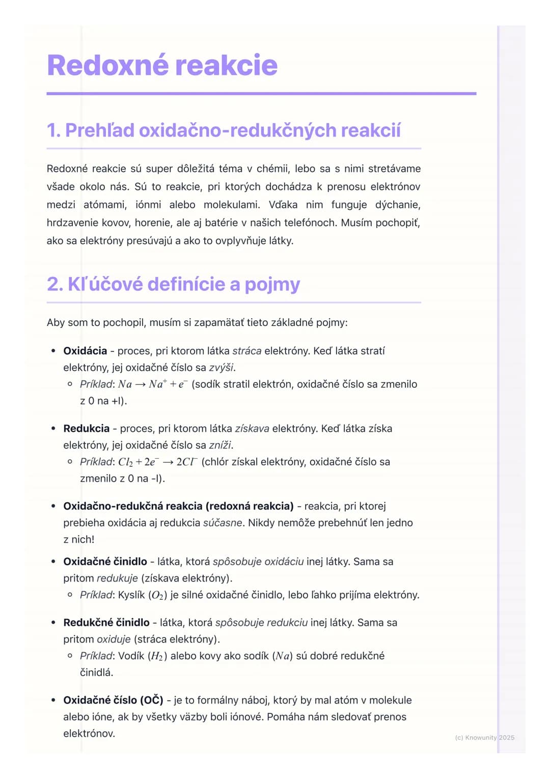 # Redoxné reakcie
1. Prehľad oxidačno-redukčných reakcií
Redoxné reakcie sú super dôležitá téma v chémii, lebo sa s nimi stretávame
všade
