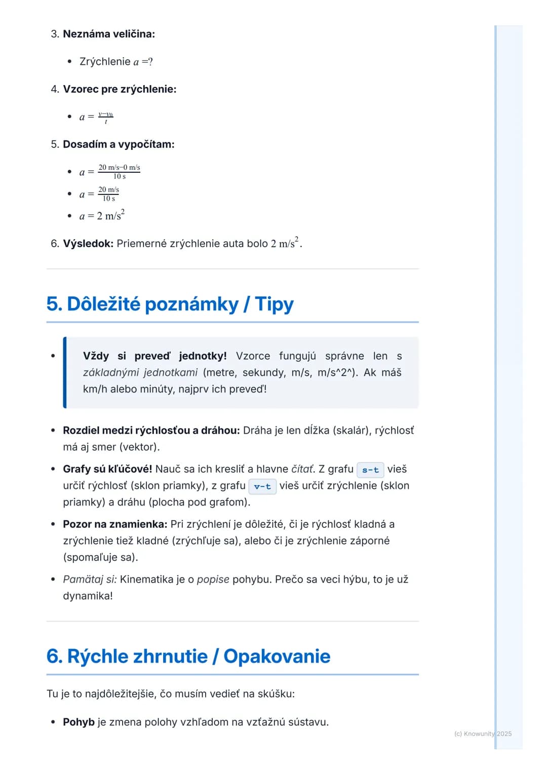 # Kinematika pohybu
## 1. Prehľad kinematiky pohybu
Kinematika pohybu je časť fyziky, ktorá sa zaoberá popisom pohybu telies.
To znamená,