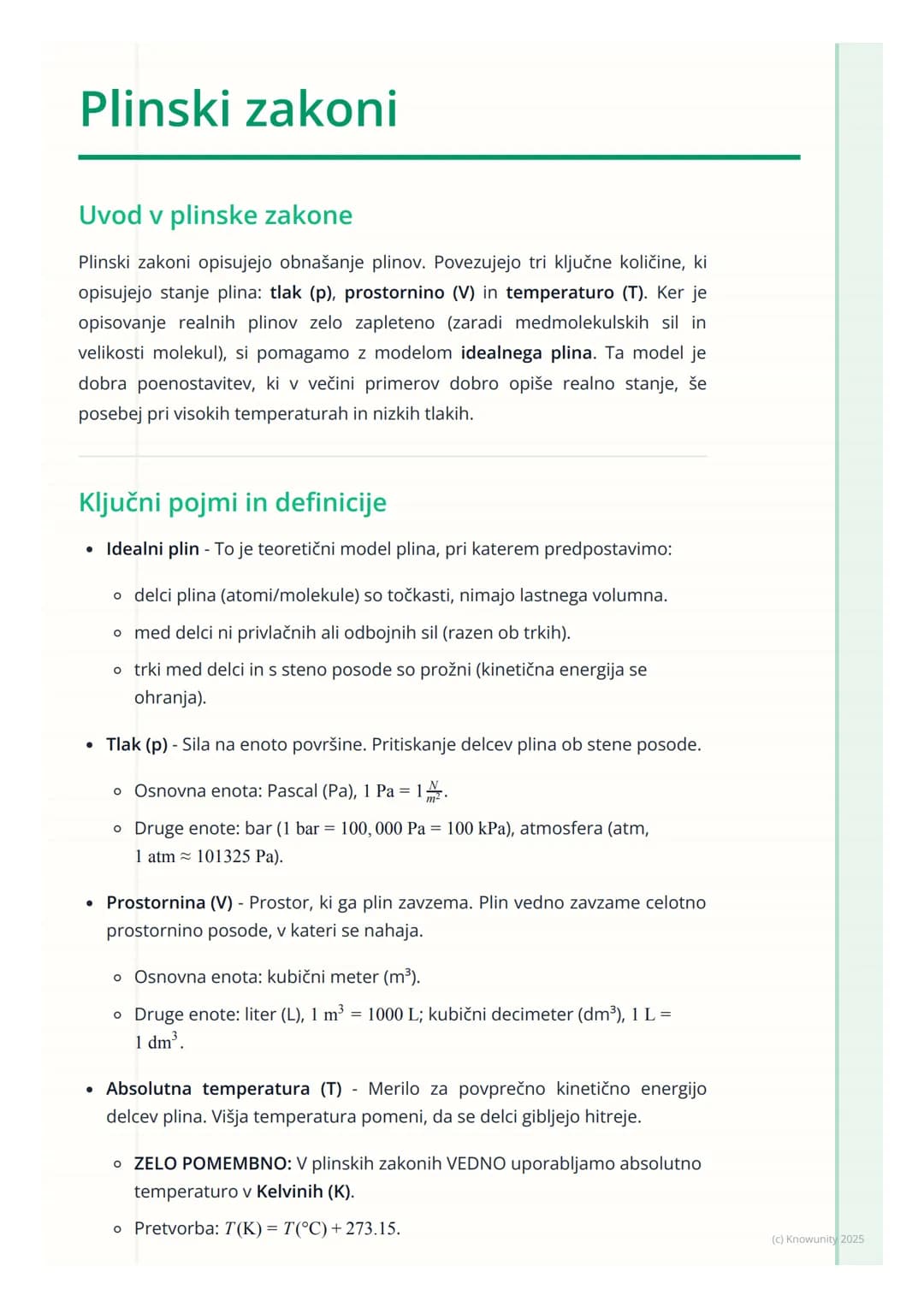 # Plinski zakoni
Uvod v plinske zakone
Plinski zakoni opisujejo obnašanje plinov. Povezujejo tri ključne količine, ki
opisujejo stanje pli