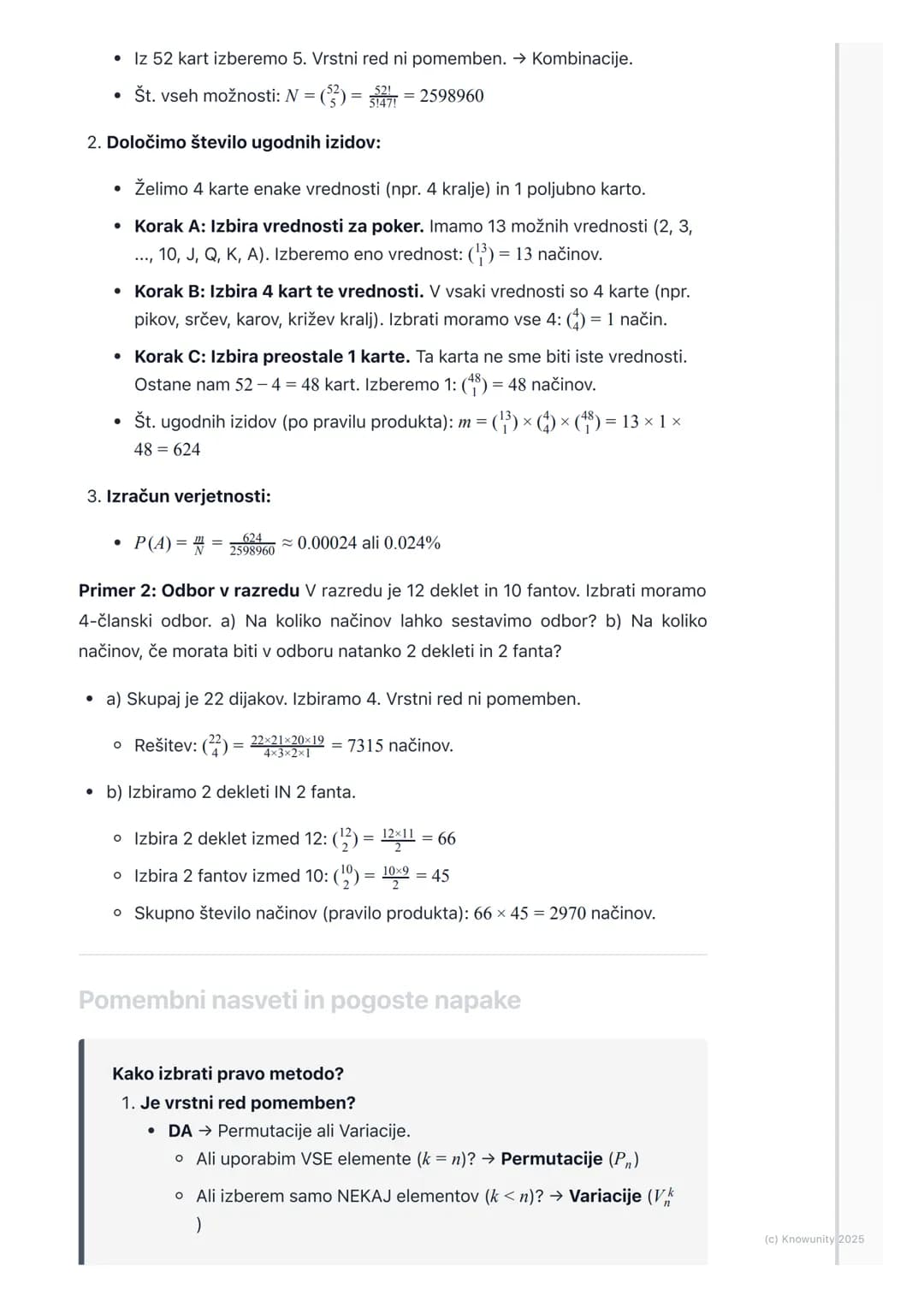 # Kombinatorika
Osnovni princip kombinatorike
Kombinatorika je v bistvu umetnost štetja. Ukvarja se z vprašanjem, na koliko
načinov lahko
